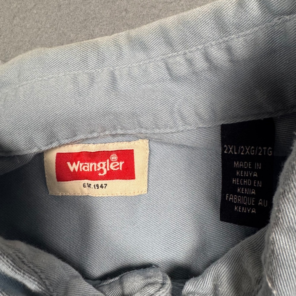 Wrangler Button Down Shirt Mens 2XL Blue Short Sleeve Cotton Twill Workwear Top - Picture 4 of 13